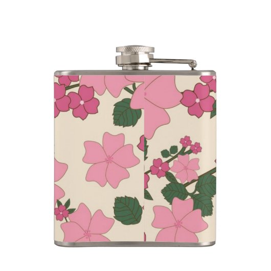 Pretty Pink Floral Pattern Flachmann (Rückseite)