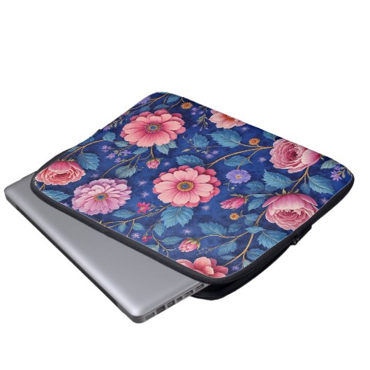 Pretty pink floral pattern laptopschutzhülle (Vorne Knopf)