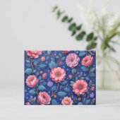 Pretty pink floral pattern postkarte (Stehend Vorderseite)