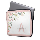 Pretty Pink Floral Script Monogram Initial Name Laptopschutzhülle (Vorderseite Links)