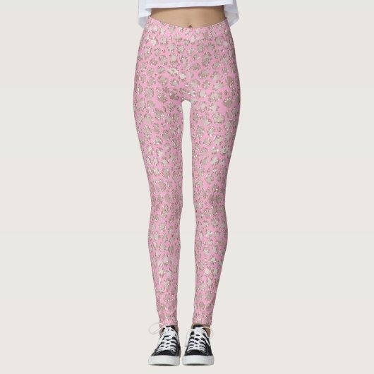 Pretty Pink Glitzy Glitter Sparkle Leopard Leggings (Vorderseite)