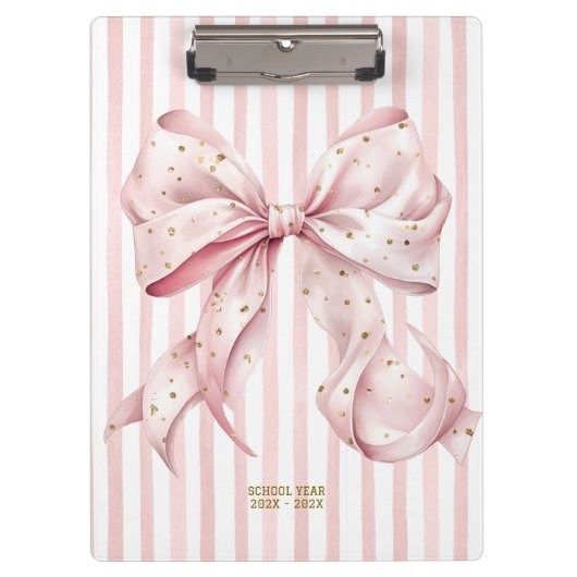 Pretty Pink Gold Confetti Bow  Klemmbrett (Vorderseite)