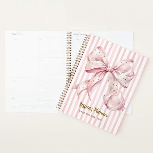 Pretty Pink Gold Confetti Bow School Planner Planer (Anzeige)
