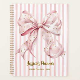 Pretty Pink Gold Confetti Bow School Planner Planer