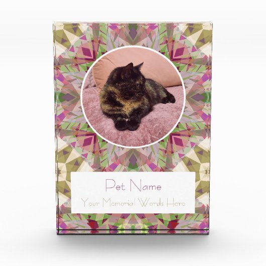 Pretty Pink Green Pet Cat Dog Memorial Keepsake Fotoblock (Vorderseite)