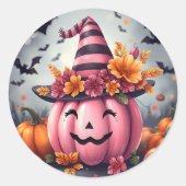Pretty Pink Halloween Pumpkin Jack-o-lantern Runder Aufkleber (Vorderseite)
