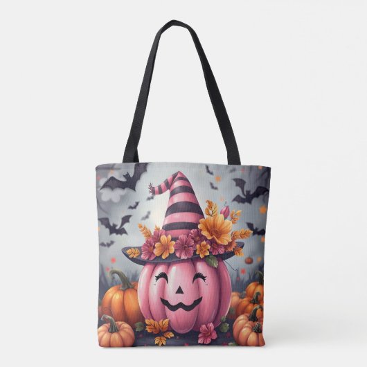 Pretty Pink Halloween Pumpkin Jack-o-lantern Tasche (Rückseite)
