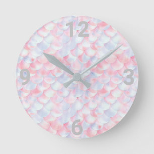 Pretty Pink Mermaid scale WALL CLOCK Runde Wanduhr