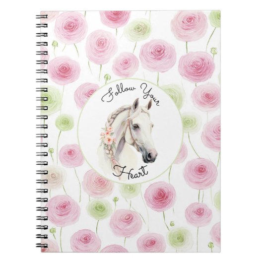 Pretty Pink Mint Ranunculus Horse Notizblock (Vorderseite)