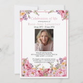 Pretty Pink Peonies Colorful Photo Funeral Einladung (Vorderseite)