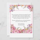 Pretty Pink Peonies Colorful Photo Funeral Einladung (Rückseite)