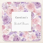 Pretty Pink Purple Hearts Floral Bridal Shower Rechteckiger Pappuntersetzer<br><div class="desc">Pretty Pink Purple Hearts Floral Bridal Shower</div>