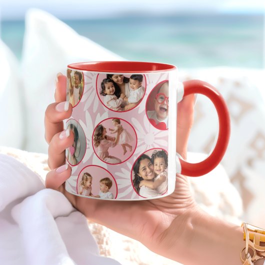 Pretty pink & Red Floral Photo Mug Tasse