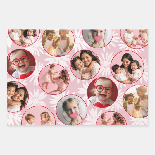 Pretty Pink & Red Photo & Daisy Pattern Geschenkpapier Set (Vorderseite 2)