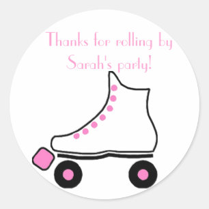 Pretty Pink Roller Skate Geburtstagsticker Runder Aufkleber