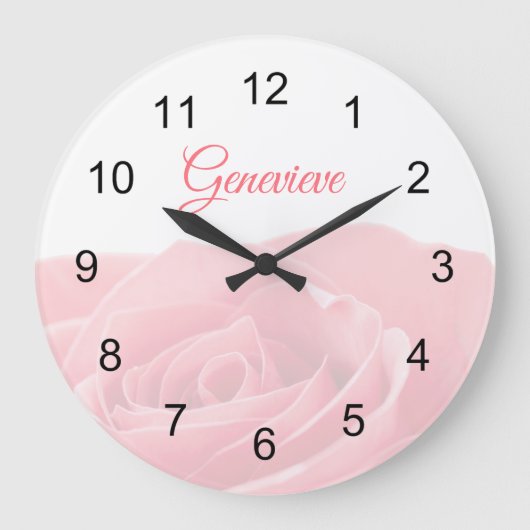 Pretty Pink Rose Personalized with Name Wall Clock Große Wanduhr (Vorderseite)