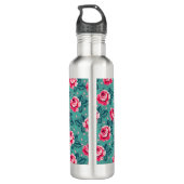 Pretty Pink Roses and Polka Dot Pattern on Teal Edelstahlflasche (Rückseite)
