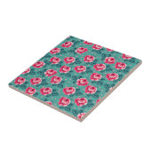Pretty Pink Roses and Polka Dot Pattern on Teal Fliese (Seite)