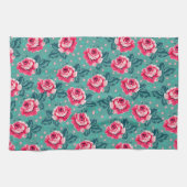 Pretty Pink Roses and Polka Dot Pattern on Teal Geschirrtuch (Horizontal)