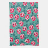 Pretty Pink Roses and Polka Dot Pattern on Teal Geschirrtuch (Vertikal)