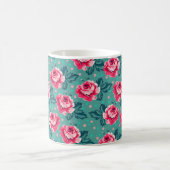 Pretty Pink Roses and Polka Dot Pattern on Teal Kaffeetasse (Mittel)