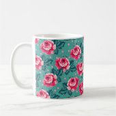 Pretty Pink Roses and Polka Dot Pattern on Teal Kaffeetasse (Links)