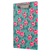 Pretty Pink Roses and Polka Dot Pattern on Teal Klemmbrett (Links)