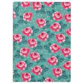 Pretty Pink Roses and Polka Dot Pattern on Teal Klemmbrett (Rückseite)
