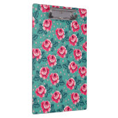Pretty Pink Roses and Polka Dot Pattern on Teal Klemmbrett (Rechts)