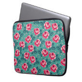 Pretty Pink Roses and Polka Dot Pattern on Teal Laptopschutzhülle (Vorderseite Links)