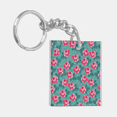 Pretty Pink Roses and Polka Dot Pattern on Teal Schlüsselanhänger (Vorderseite links)