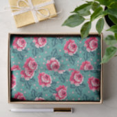 Pretty Pink Roses and Polka Dot Pattern on Teal Seidenpapier (Geschenk)
