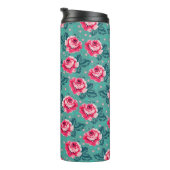 Pretty Pink Roses and Polka Dot Pattern on Teal Thermosbecher (Nach rechts gedreht)