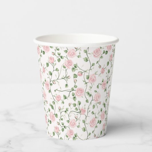 Pretty Pink Roses Floral Bridal Shower Pappbecher (Rückseite)