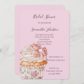 Pretty Pink Roses Floral Cupcake Bridal Shower Einladung (Vorne/Hinten)
