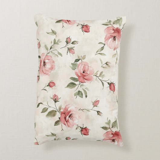 Pretty Pink Roses Floral Dekokissen (Rückseite(Vertikal))