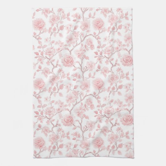 Pretty Pink Roses Floral Geschirrtuch (Vertikal)