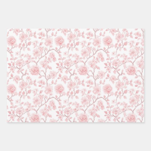 Pretty Pink Roses Floral Glitter Bridal Shower Geschenkpapier Set (Vorderseite)