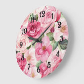 Pretty Pink Roses Floral Große Wanduhr (Winkel)