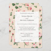 Pretty Pink Roses Floral Wedding Einladung (Vorne/Hinten)