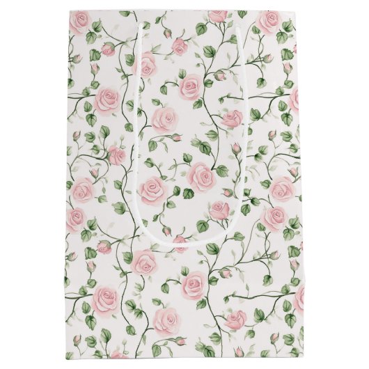 Pretty Pink Roses Floral Wedding Mittlere Geschenktüte (Rückseite)