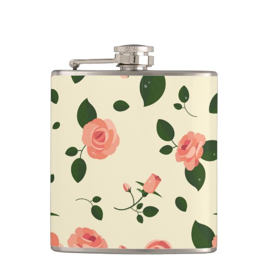 Pretty Pink Roses Pastel Pink Pattern Flachmann (Vorderseite)