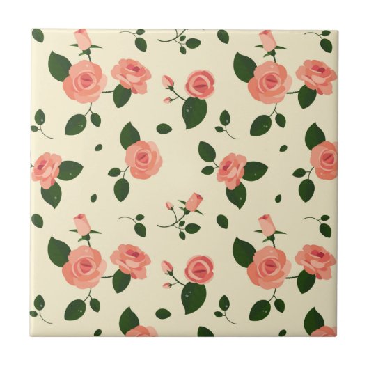 Pretty Pink Roses Pastel Pink Pattern Fliese (Vorderseite)