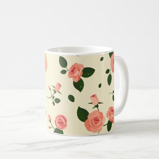 Pretty Pink Roses Pastel Pink Pattern Kaffeetasse (VorderseiteRechts)