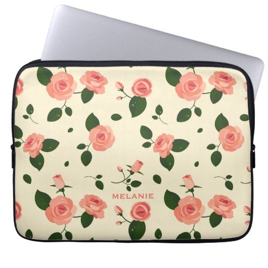 Pretty Pink Roses Pastel Pink Pattern Personalised Laptopschutzhülle (Vorderseite)