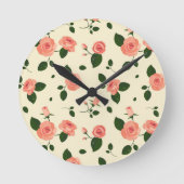 Pretty Pink Roses Pastel Pink Pattern Runde Wanduhr (Vorderseite)