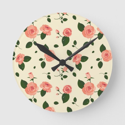 Pretty Pink Roses Pastel Pink Pattern Runde Wanduhr (Vorderseite)