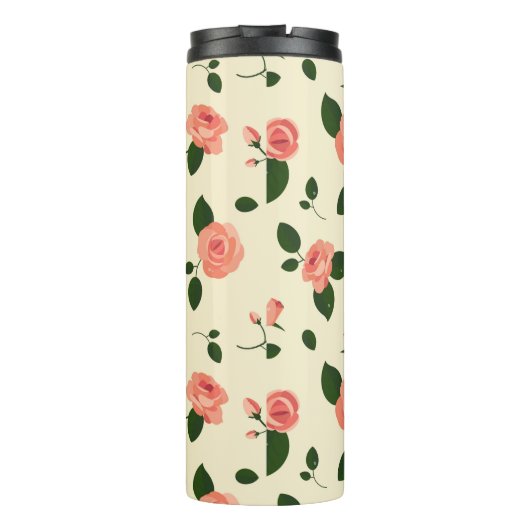 Pretty Pink Roses Pastel Pink Pattern Thermosbecher (Rückseite)