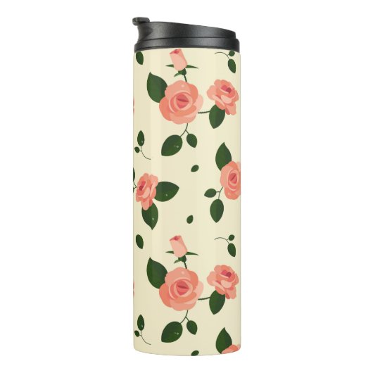Pretty Pink Roses Pastel Pink Pattern Thermosbecher (Nach rechts gedreht)