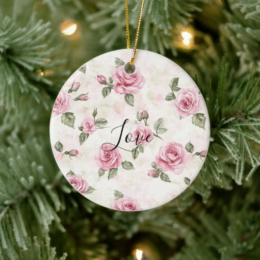 Pretty Pink Roses Romantic Love Keramik Ornament (Baum)